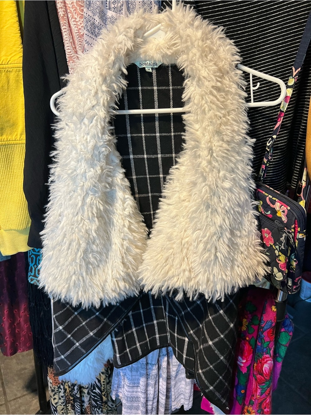 Nostalgia Cream Faux Fur Collar Plaid Vest